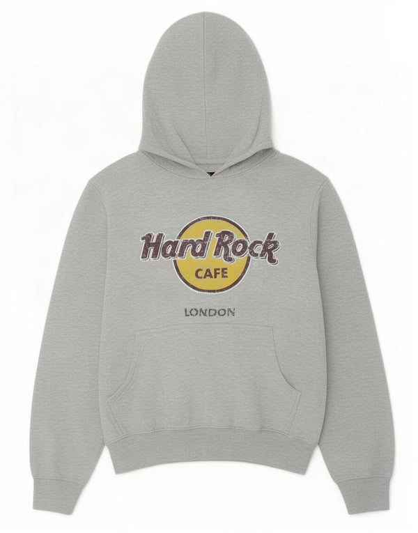 Hard Rock Cafe Dame London Graphic Hoodie Jumper UK 10 Small Grey Cotton