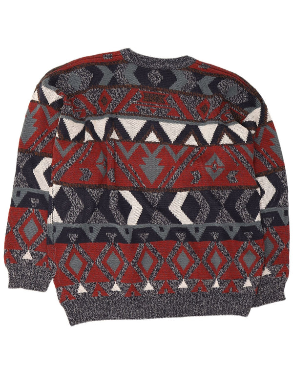 Vintage herre rund hals sweater UK 46/48 2XL marineblå geometrisk