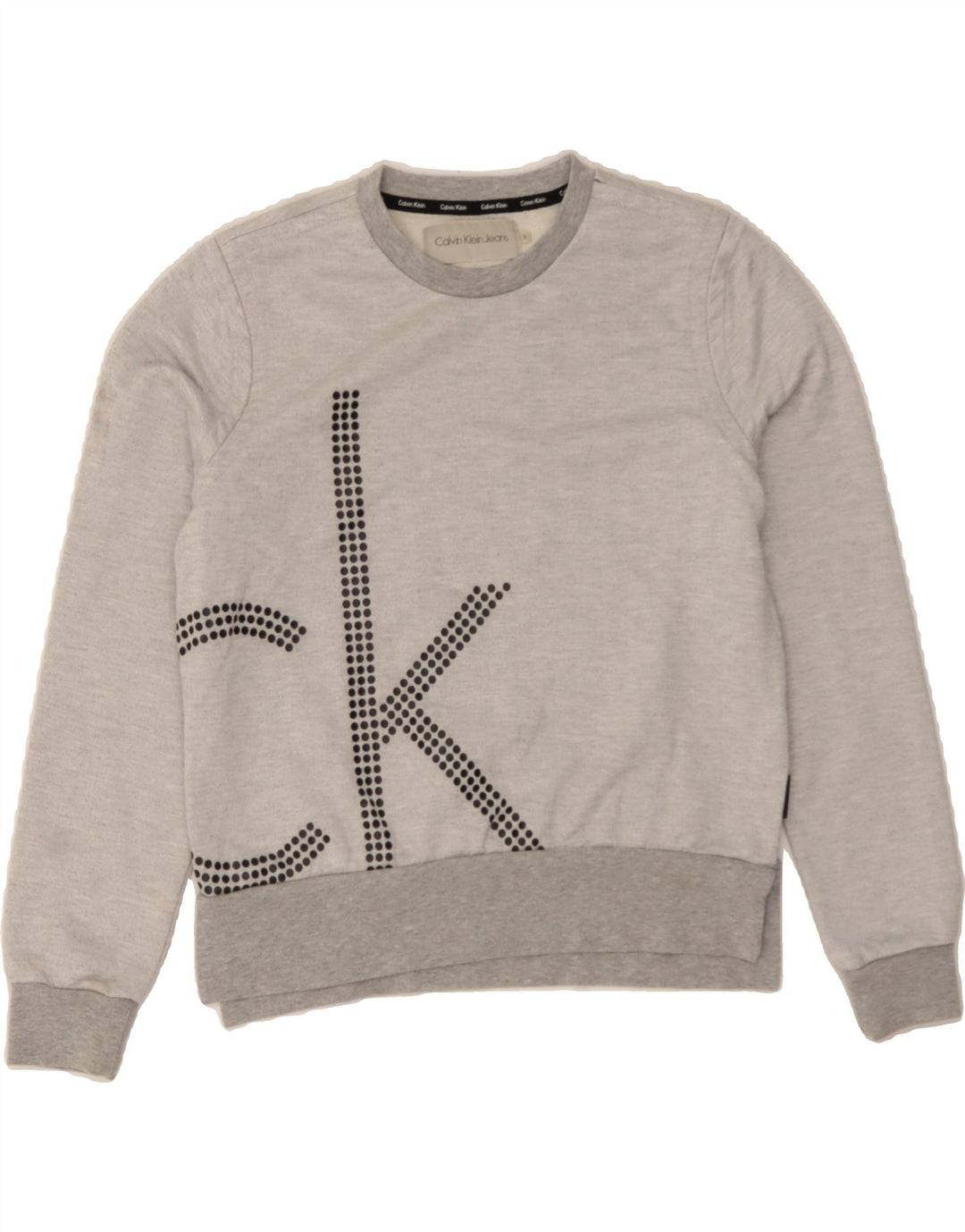CALVIN KLEIN JEANS Womens Oversized Sweatshirt Jumper UK 10 Small Grey Vintage Calvin Klein Jeans and Second-Hand Calvin Klein Jeans from Messina Hembry 