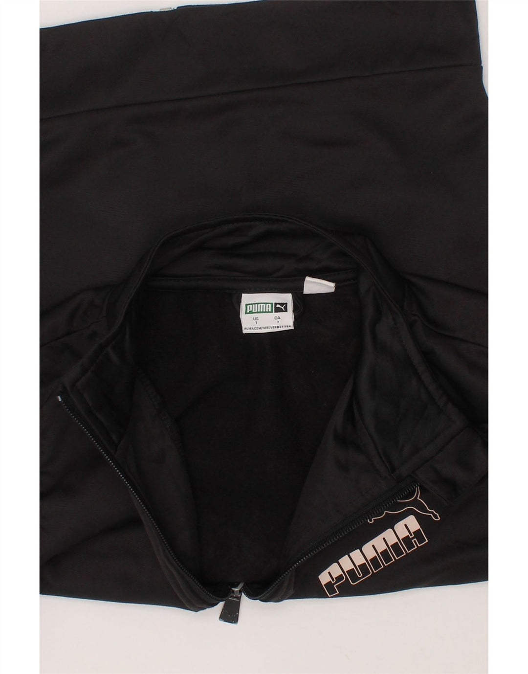PUMA Girls Graphic Tracksuit Top Jacket 6-7 Years Black Polyester Vintage Puma and Second-Hand Puma from Messina Hembry 