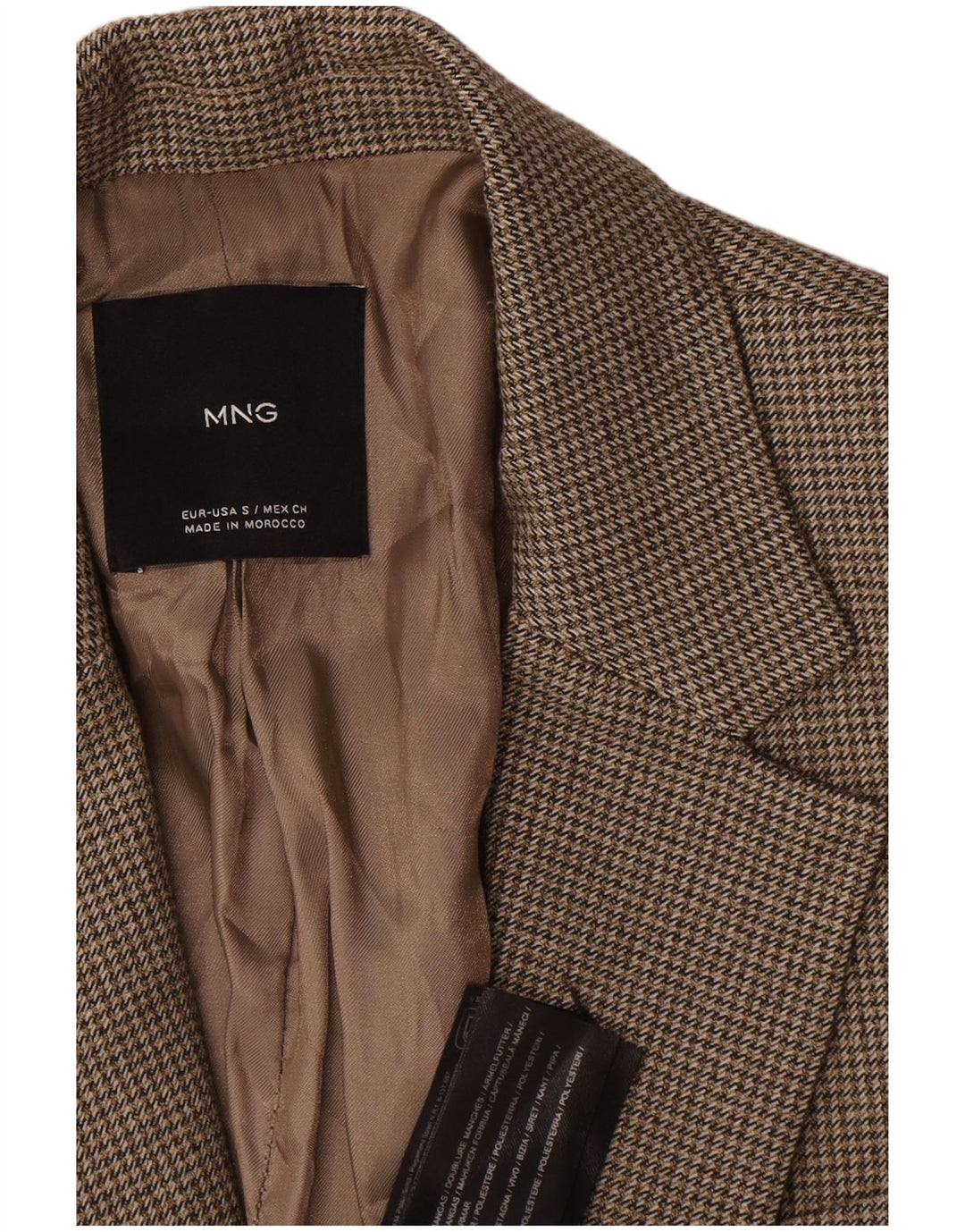 Mango Dame 1 Knap Blazer Jacket UK 10 Small Brown Houndstooth
