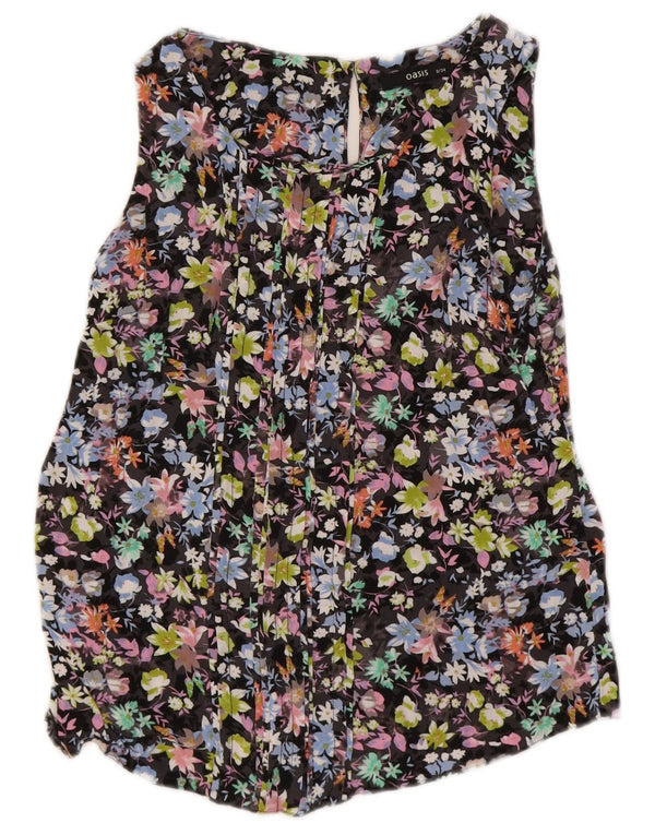 Oasis Dame ærmeløs bluse Top UK 8 Small Black Floral Viscose
