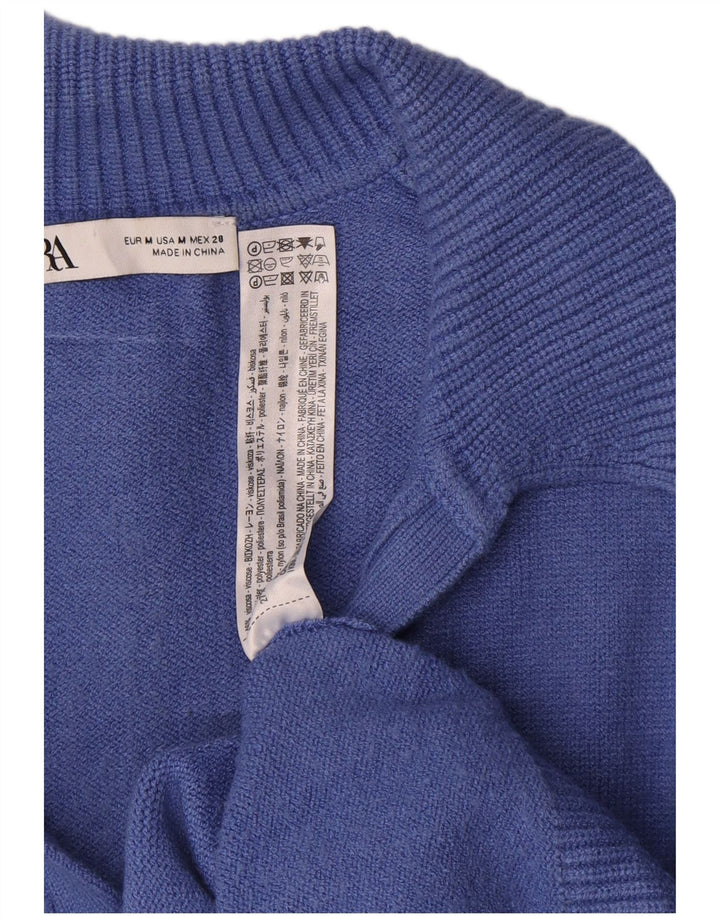 Zara Dame Polo Neck Jumper Sweater UK 14 Medium Blue Viscose