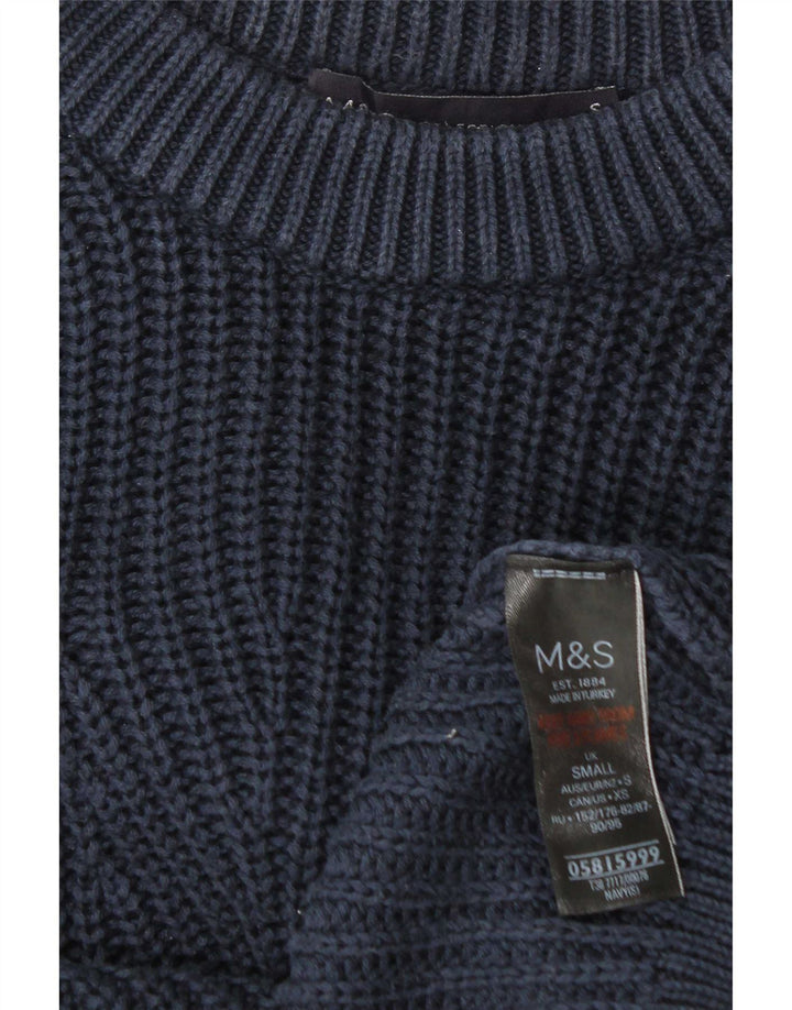 Marks & Spencer Herre Boat Neck Jumper Sweater Lille marineblå bomuld