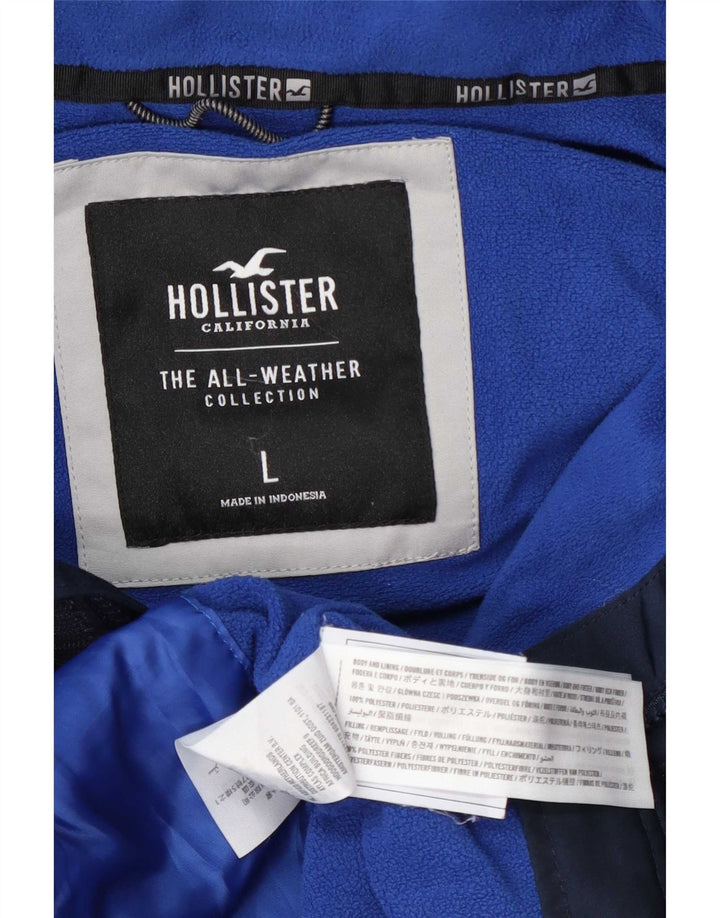Hollister Herre Hooded Windbreaker Jacket UK 40 Large Navy Blue Polyester