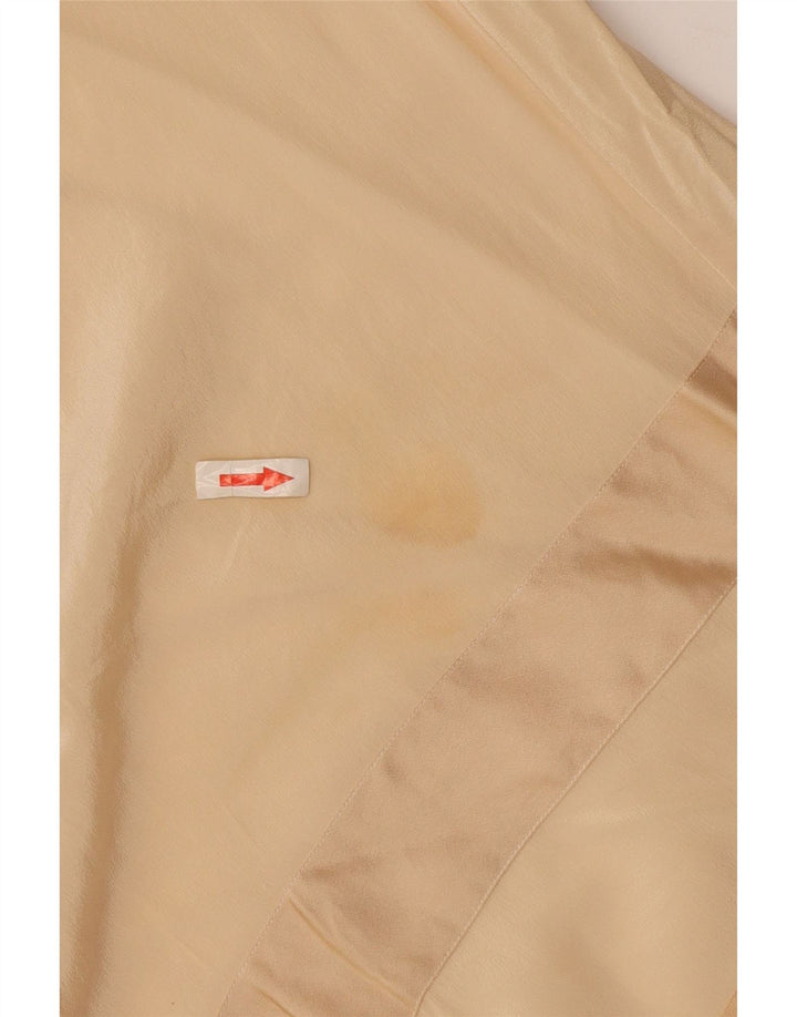 Vintage Dame Langærmet Bluse Top UK 14 Stor Beige Geometrisk Silke