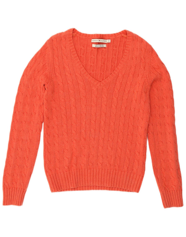 Tommy Hilfiger Dame V-hals sweater UK 14 Medium Pink Bomuld