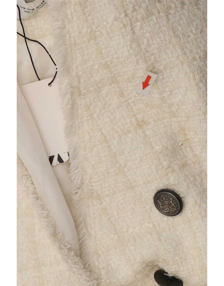 Zara Dame Dobbeltradet Blazer Jacket UK 12 Medium White Check