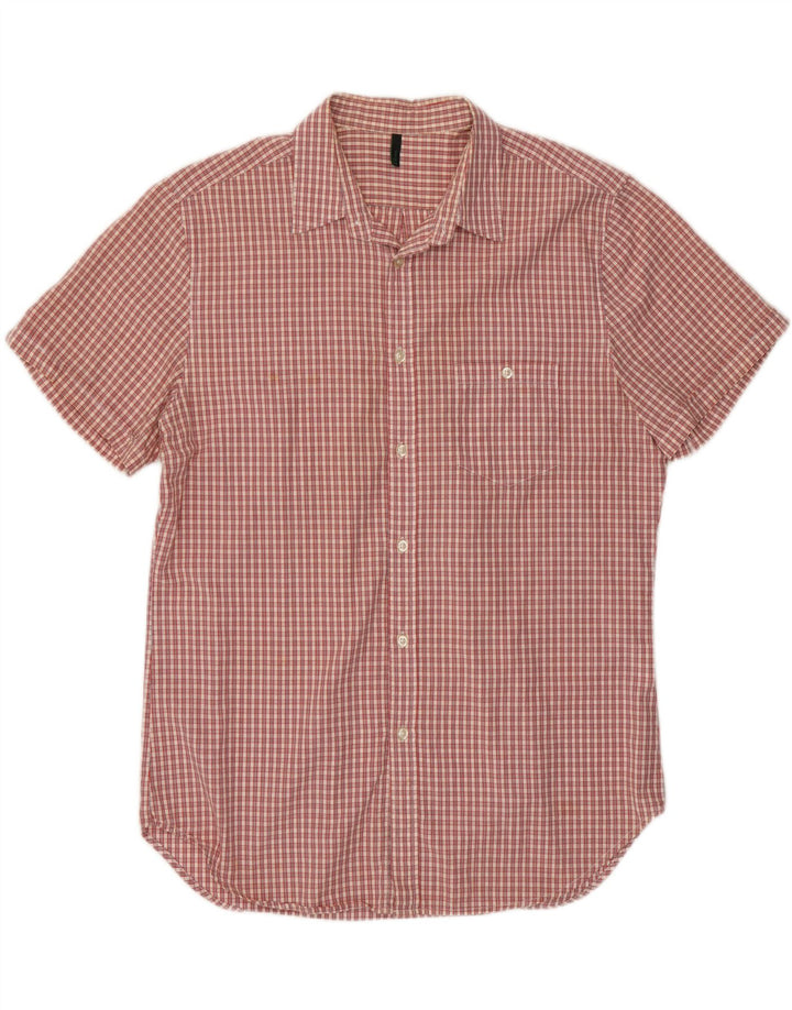 Benetton Mens Short Sleeve Shirt XL Red Check Cotton