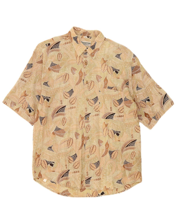 Vintage herreskjorte stor beige blomstret bomuld