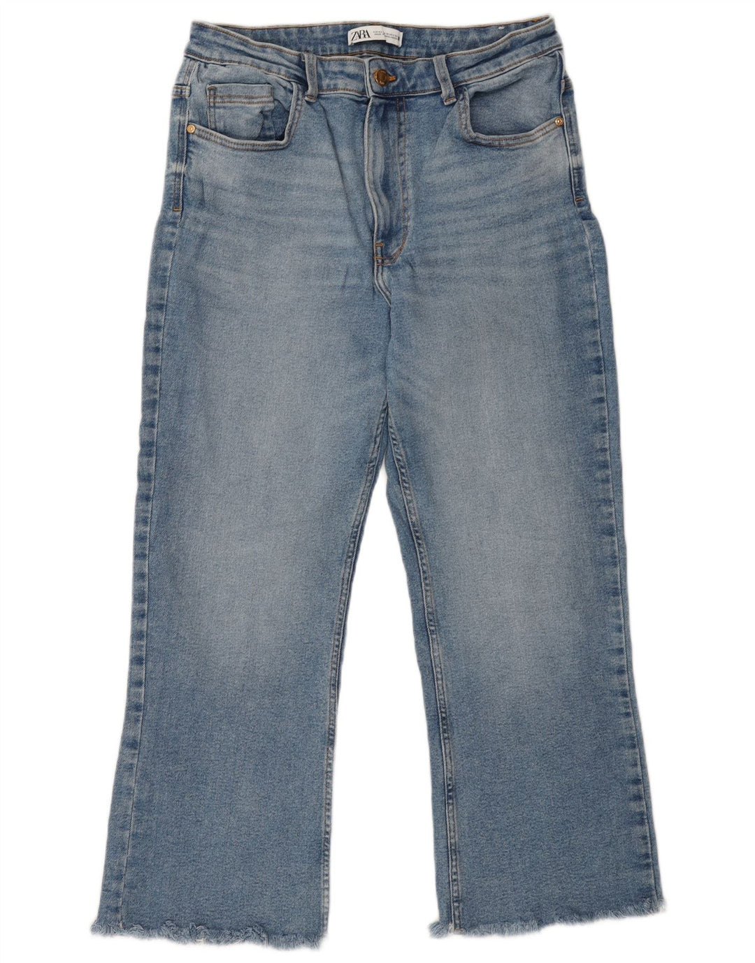 ZARA Dame Crop Højtaljede Jeans EU 42 Large W32 L26 Blå Bomuld