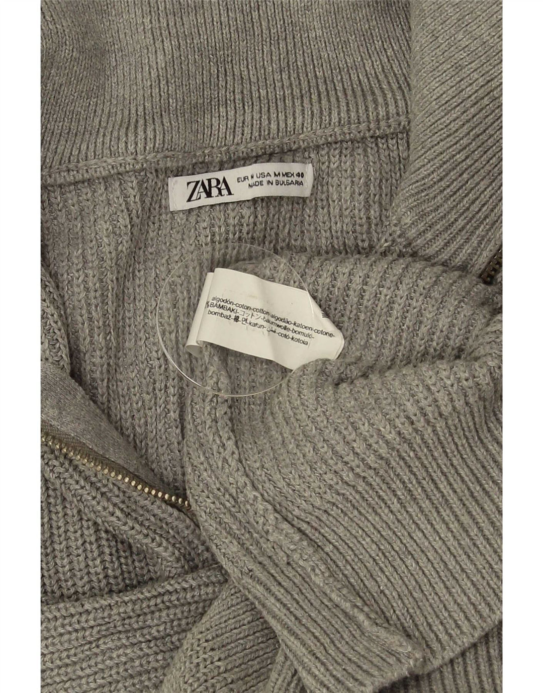Zara Herre Zip Neck Jumper Sweater Medium Grey Bomuld