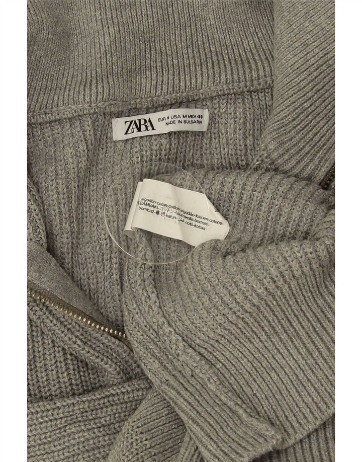 Zara Herre Zip Neck Jumper Sweater Medium Grey Bomuld