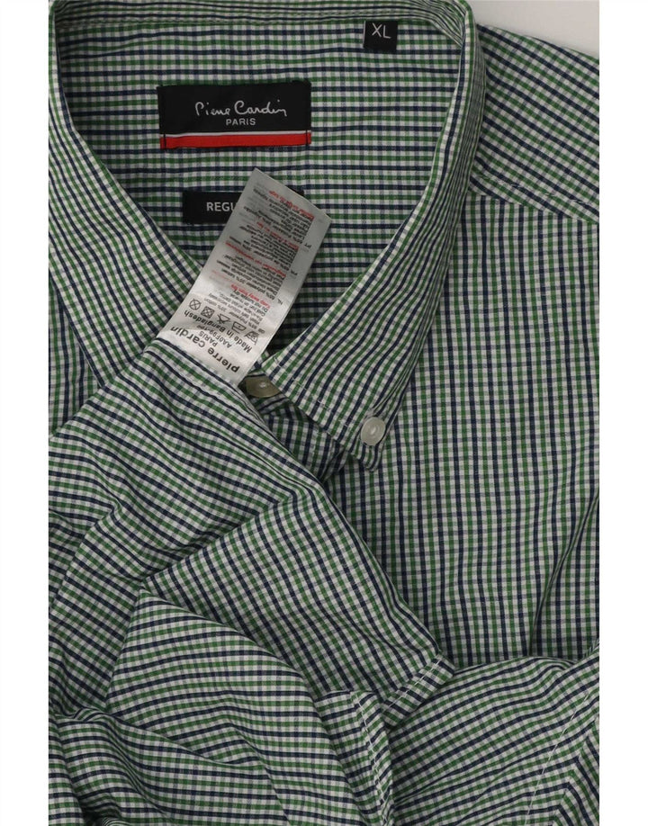 Pierre Cardin Herre Regular Fit skjorte XL Grøn Gingham Polyester