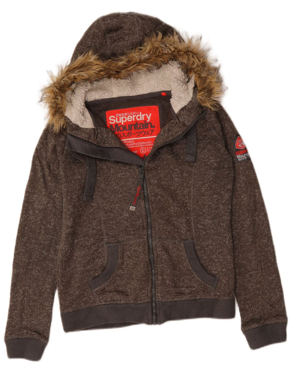 Superdry hættetrøje til kvinder med lynlås UK 14 Medium Brun Flecked Bomuld