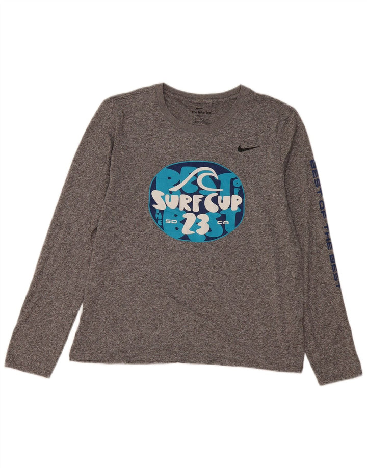 NIKE Dame Dri Fit Grafisk Top Langærmet UK 14 Medium Grå Flecked