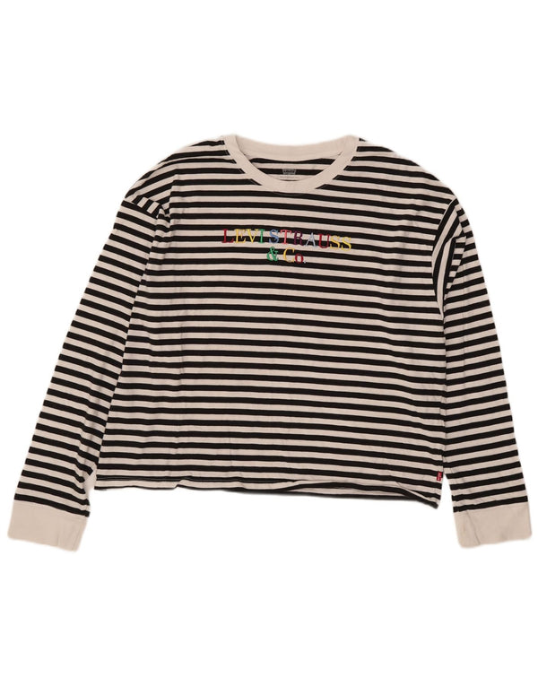 Levi's Kvinder Oversized grafisk Top Langærmet UK 14 Medium Sort Stribet