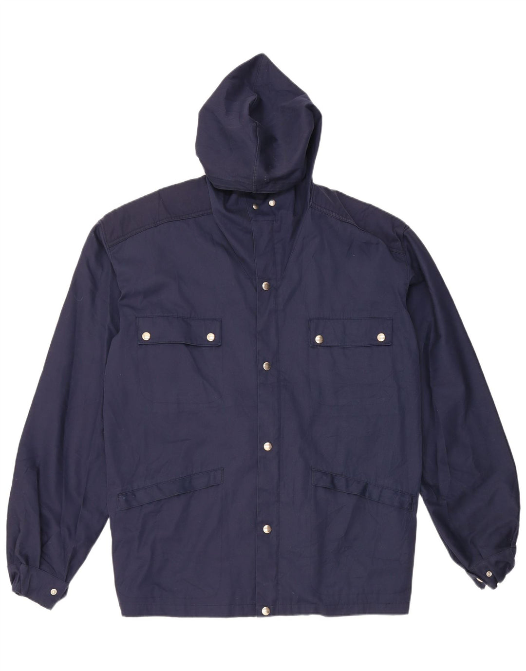 Vintage Herre Hooded Utility Jacket IT 54 2XL Navy Blue