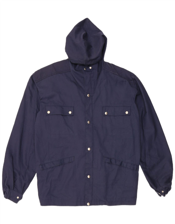 Vintage Herre Hooded Utility Jacket IT 54 2XL Navy Blue