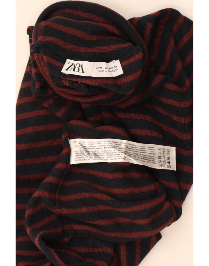 Zara Dametop Langærmet UK 12 Mellem marineblå stribet viskose