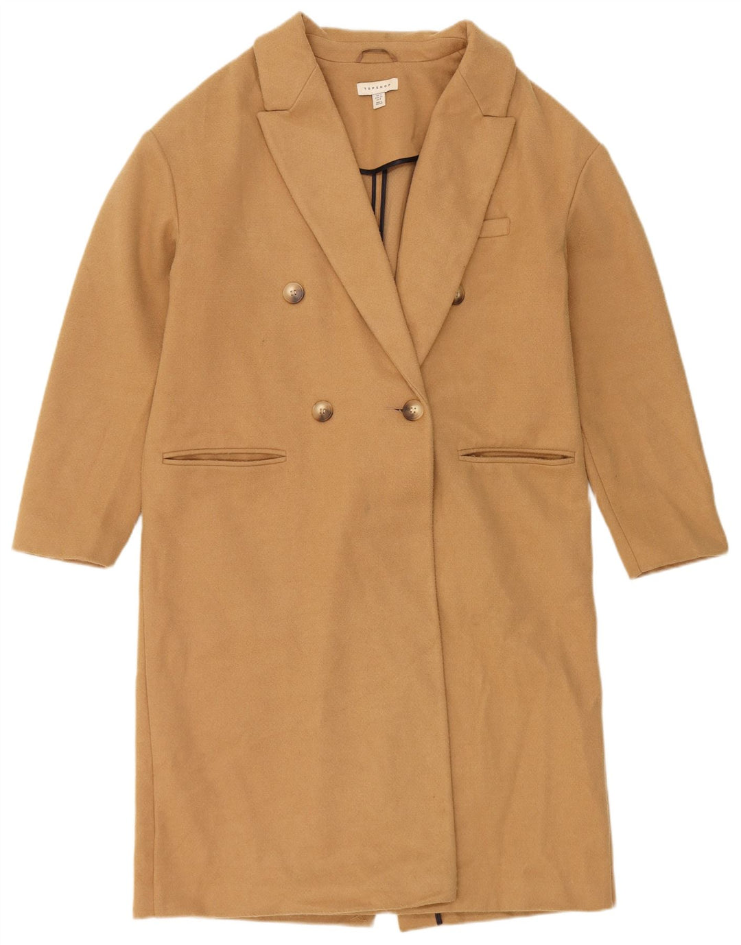 Topshop Dame Dobbeltradet Frakke UK 12 Medium Beige Polyester
