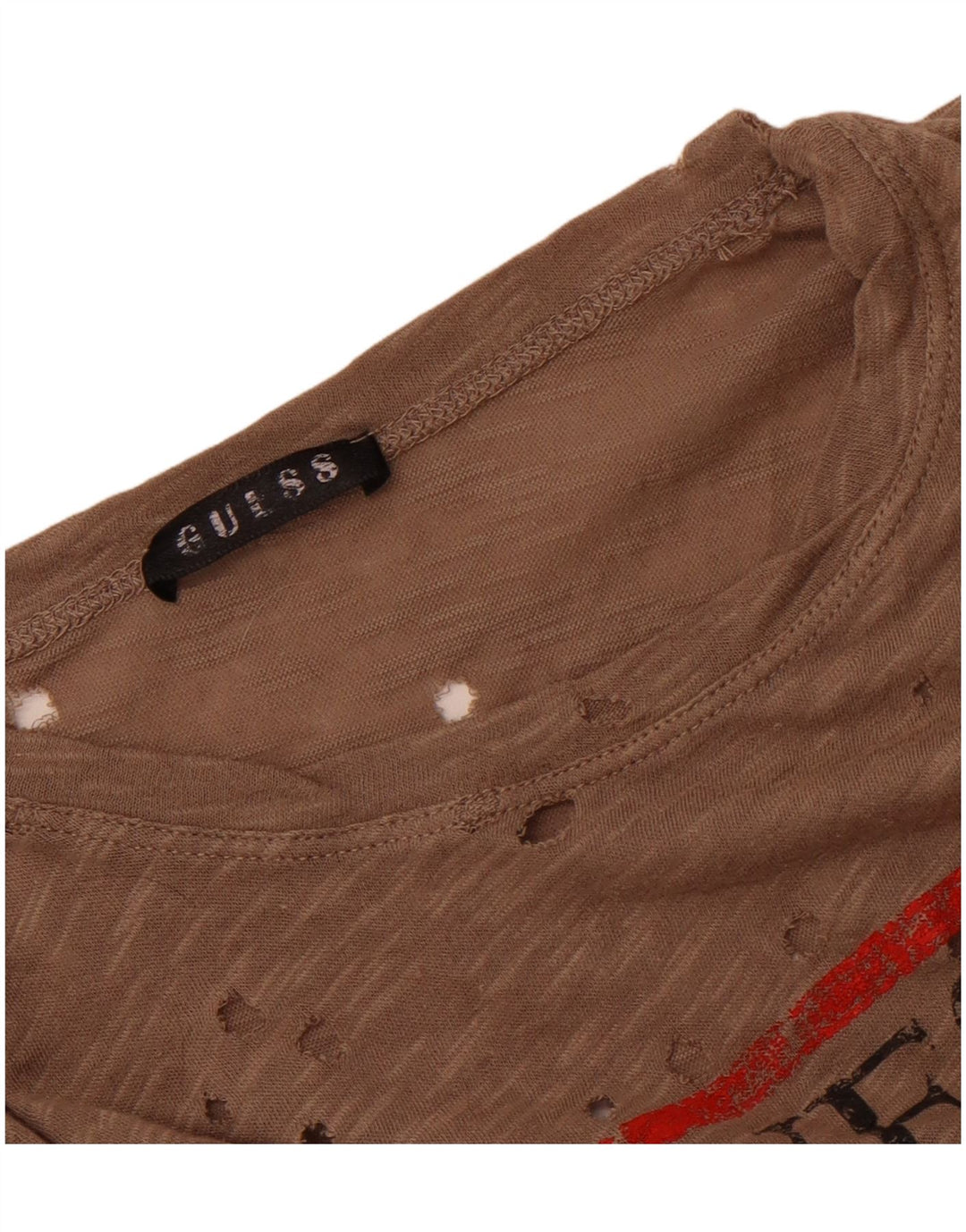 Guess Womens Perforeret grafisk T-shirt Top UK 14 Medium Brun