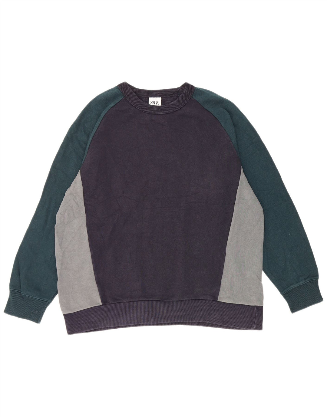 Zara Herre Sweatshirt Jumper XL Marineblå Colourblock Bomuld