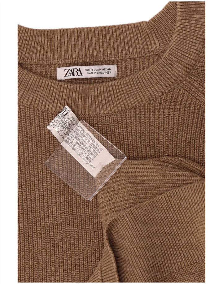 Zara Herre sweater med rund hals, medium brun bomuld