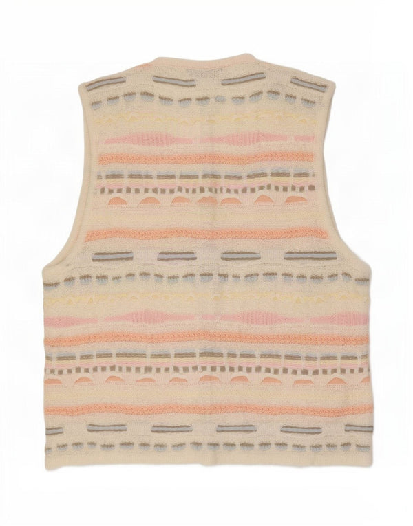 Vintage damestrikket vest UK 14 Medium hvid geometrisk akryl