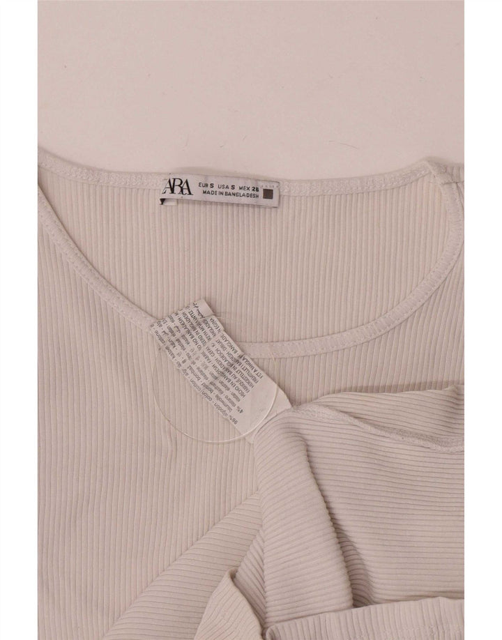 Zara Womens Crop Batwing Bluse Top UK 8 Small White Bomuld