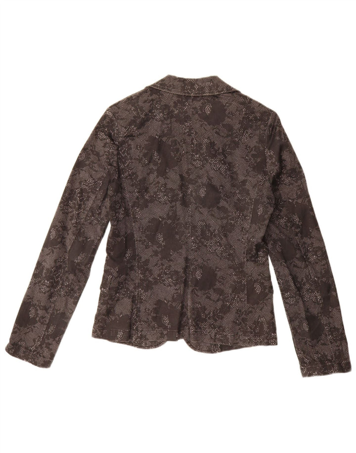 Benetton Dame 1 Knap Blazer Jacket UK 10 Small Black Floral Bomuld