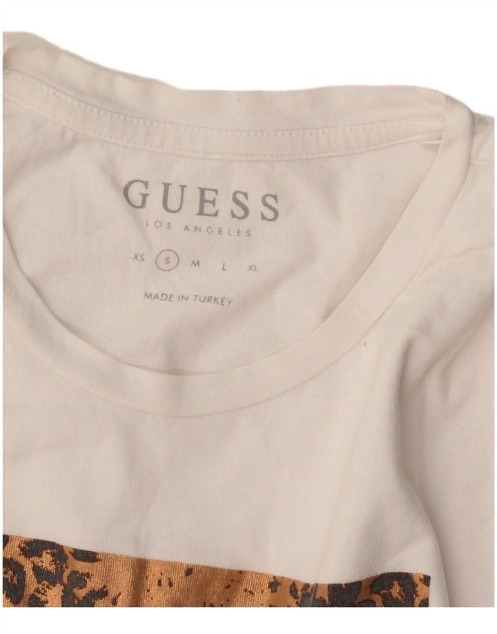 Guess Graphic T-Shirt Top UK 10 Small White