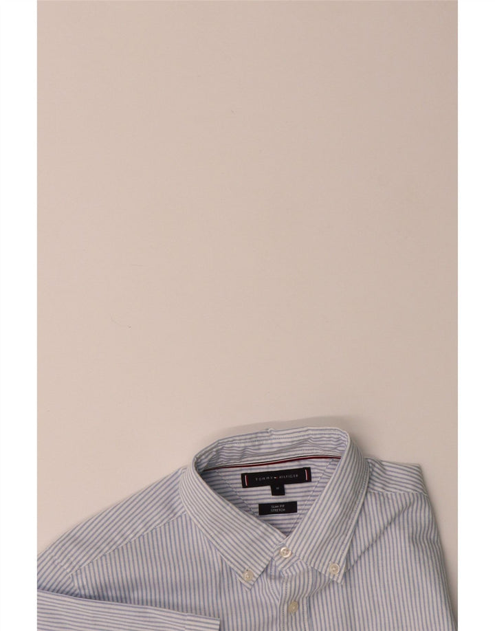 TOMMY HILFIGER Mens Slim Fit Short Sleeve Shirt Medium Blue Pinstripe