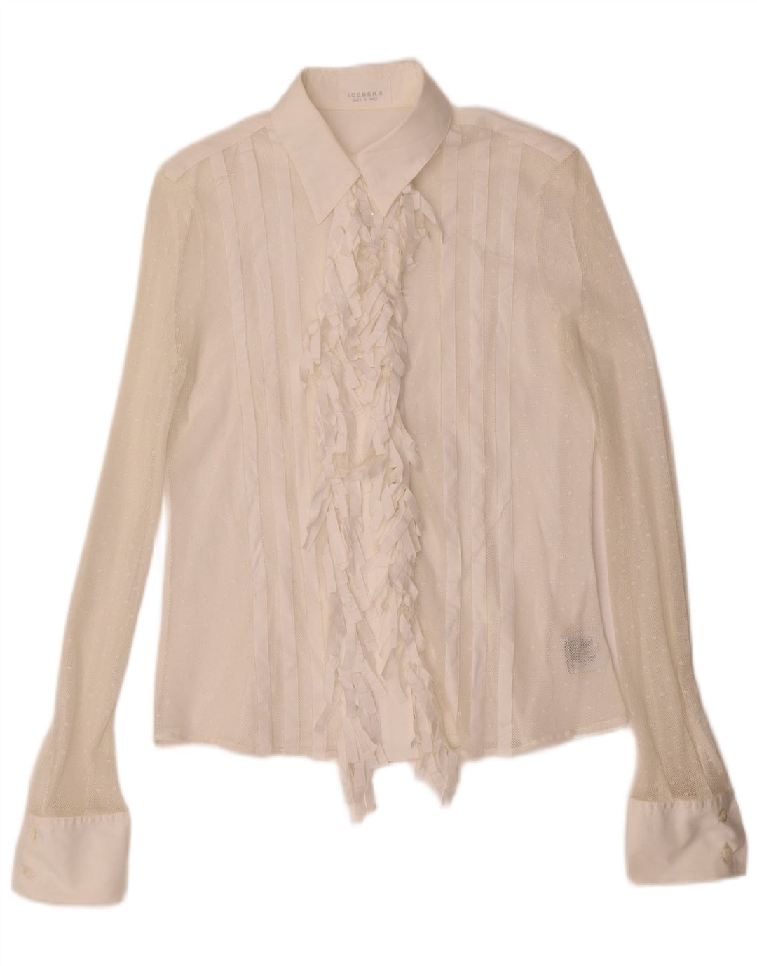 Iceberg Dame Flæse Front Blondeskjorte Bluse IT 44 Medium Hvid Bomuld