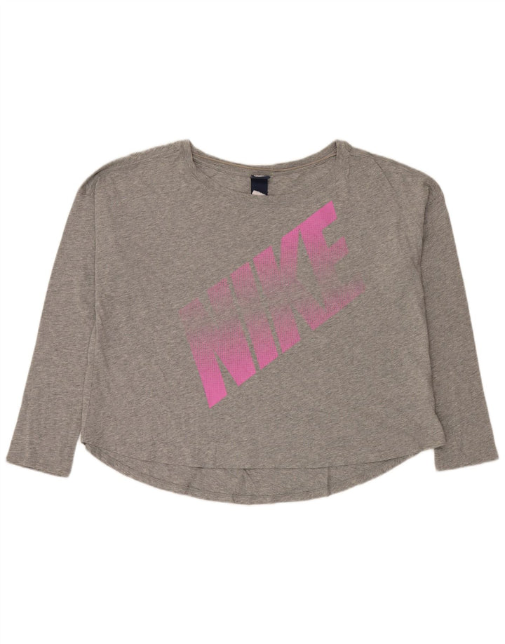 Nike Womens Crop Oversized grafisk top Langærmet UK 18 XL Grå Flecked
