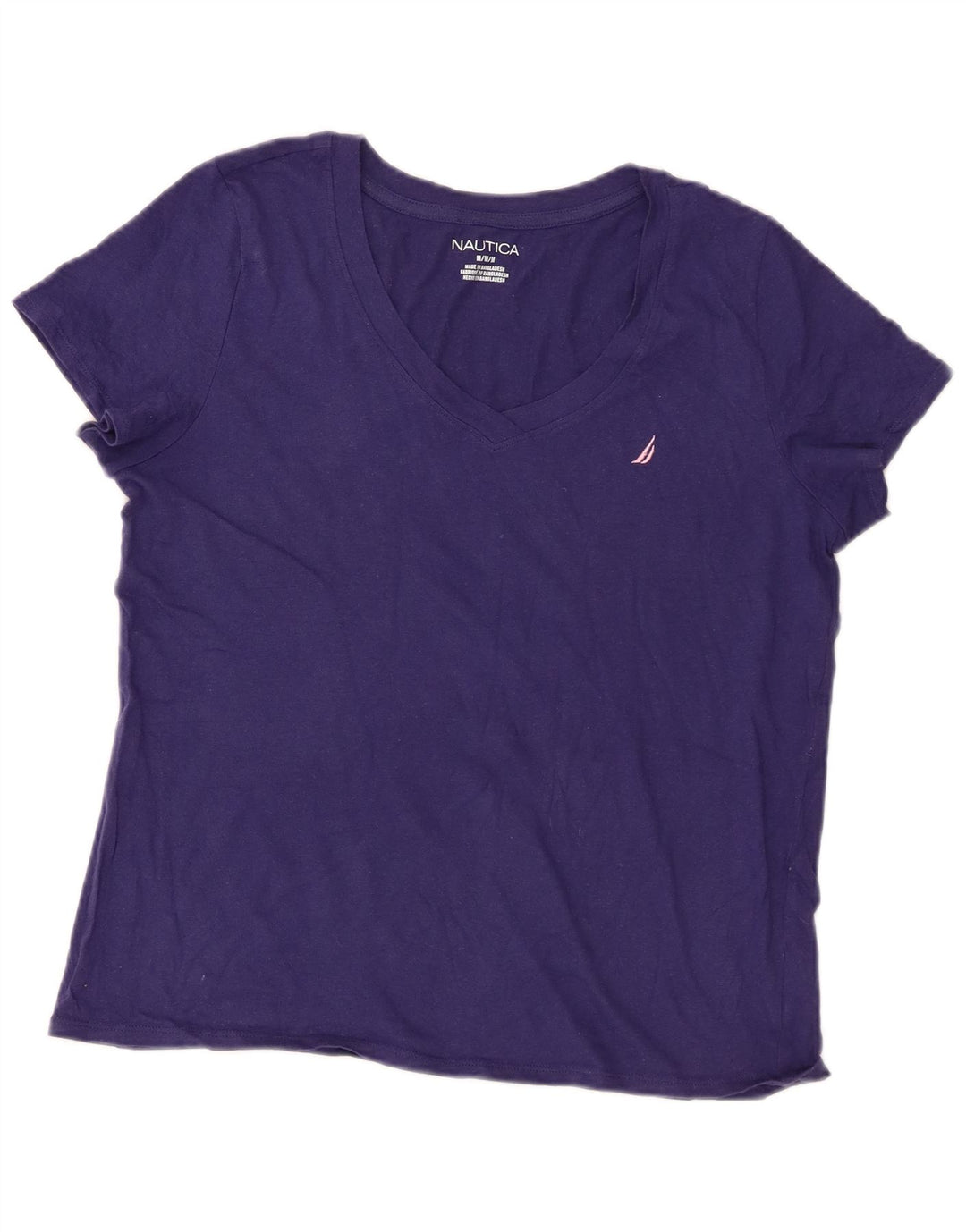 Nautica Dame T-Shirt Top UK 14 Medium Navy Blue Bomuld