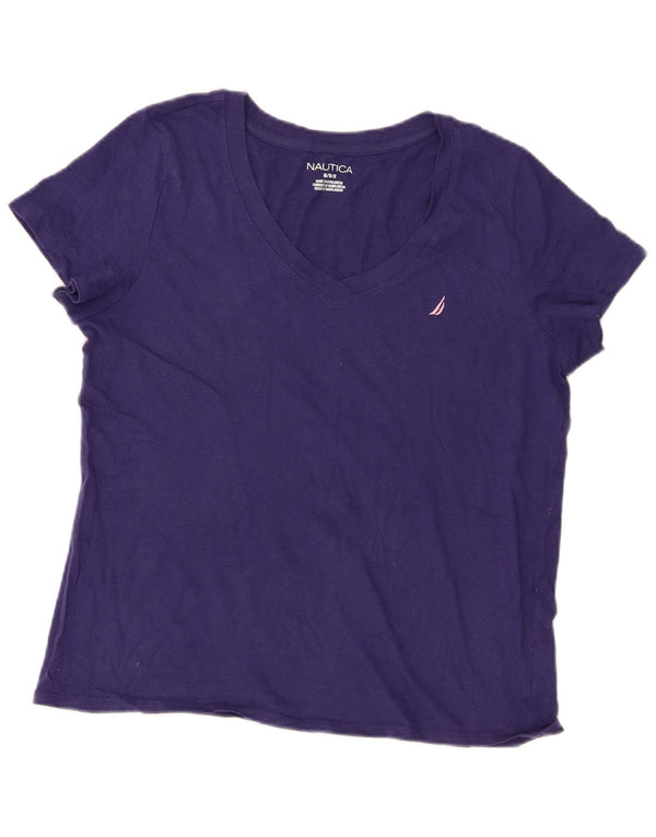 Nautica Dame T-Shirt Top UK 14 Medium Navy Blue Bomuld