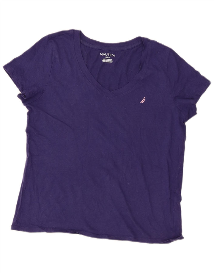 Nautica Dame T-Shirt Top UK 14 Medium Navy Blue Bomuld