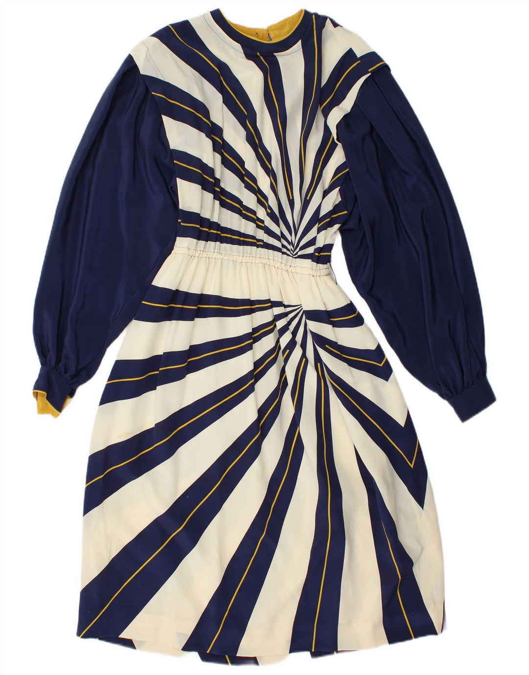 VINTAGE Langærmet A-line kjole til kvinder IT 42 Mellem marineblå stribet