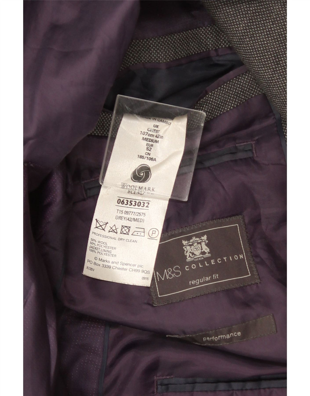 Marks & Spencer Herre 2-knap Regular Fit Blazer Jacket UK 42 Large Grå