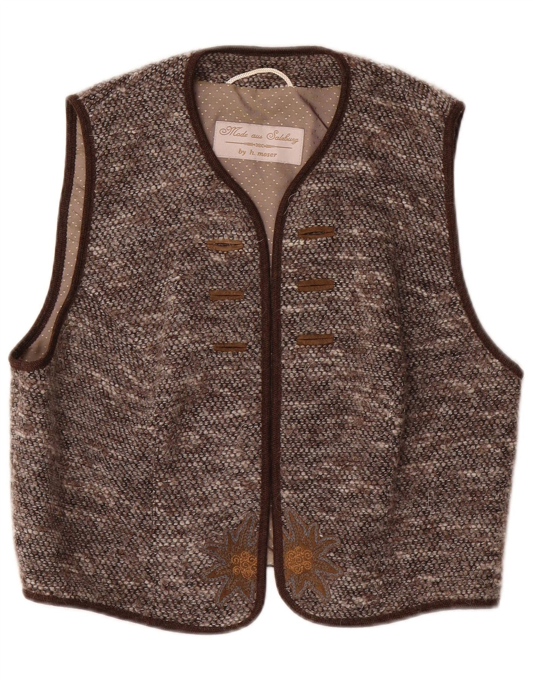 H.MOSER Dame ÅBEN vest IT 44 Medium Brun Floral Polyacrylic
