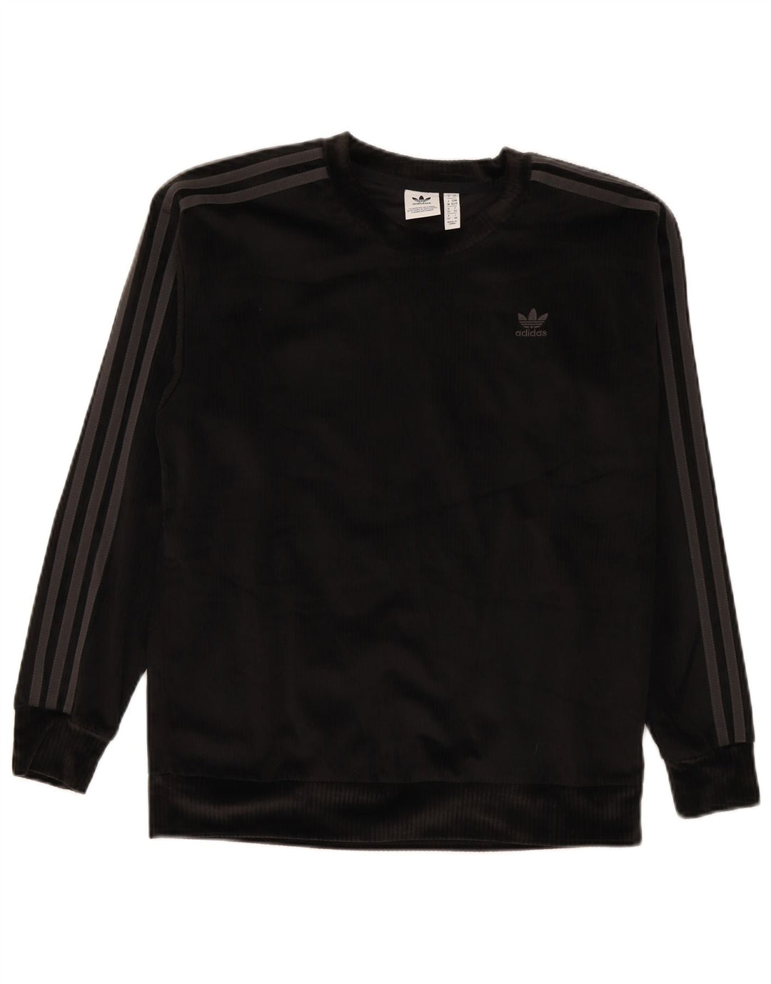 Adidas Dame Oversized Velour Sweatshirt Jumper UK 6 XS Sort Polyester
