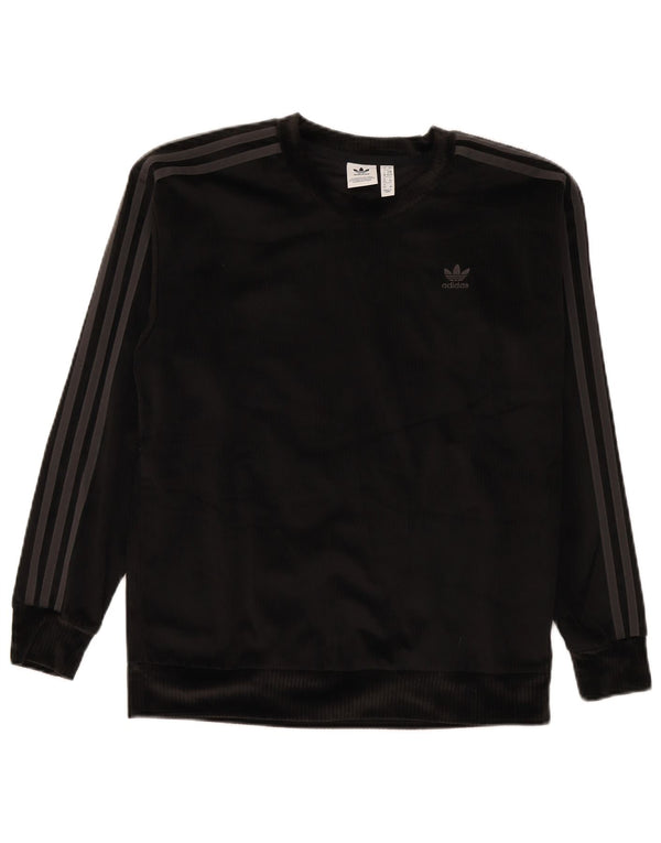 Adidas Dame Oversized Velour Sweatshirt Jumper UK 6 XS Sort Polyester