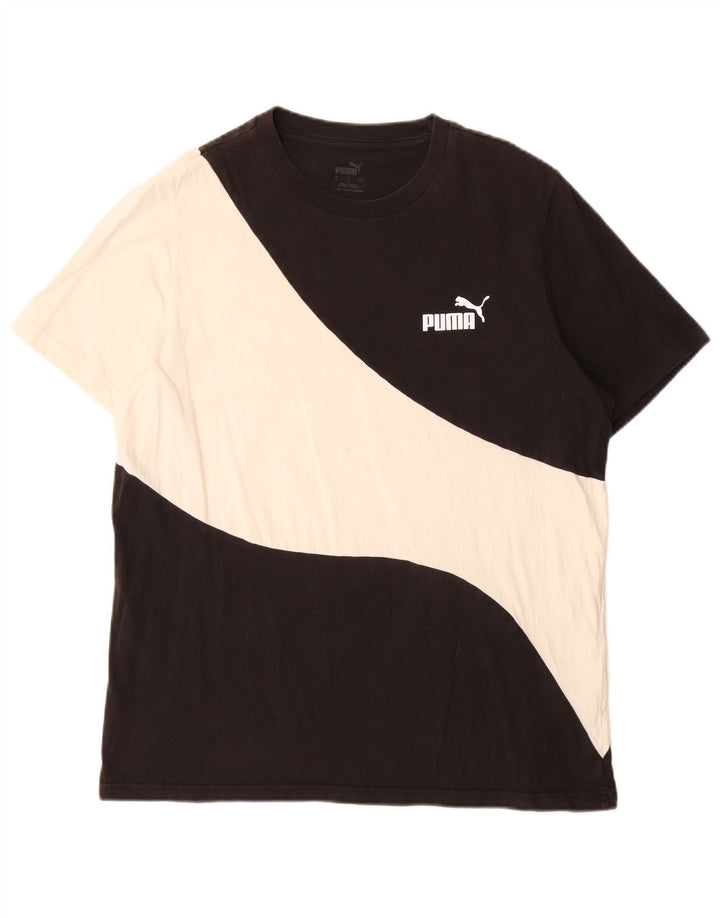 Puma Herre T-Shirt Top Stor Sort Colourblock Bomuld