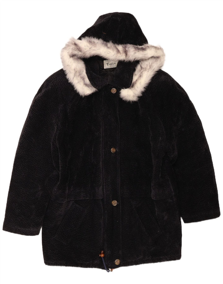 Vintage oversized hættefrakke til kvinder UK 18 XL marineblå polyester