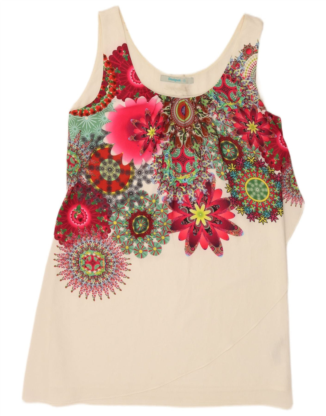 Desigual Dame Ærmeløs Tunika Top EU 44 XL Hvid Floral Polyester