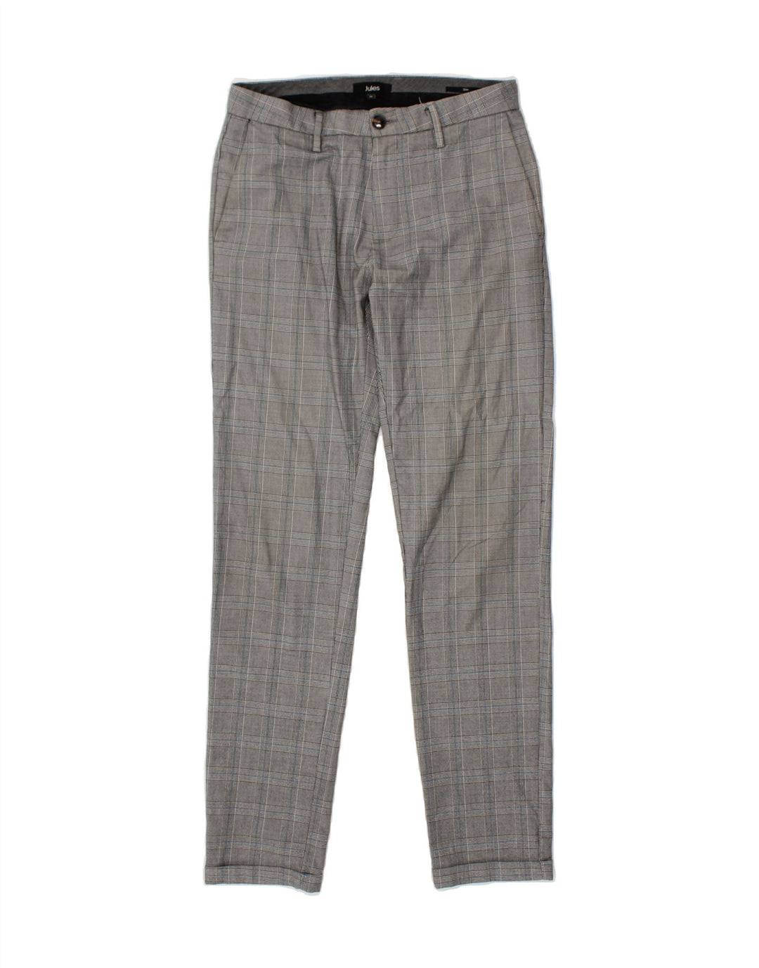 JULES Womens Slim Suit Trousers EU 36 Small W27 L30 Grey Check Polyester Vintage Jules and Second-Hand Jules from Messina Hembry 
