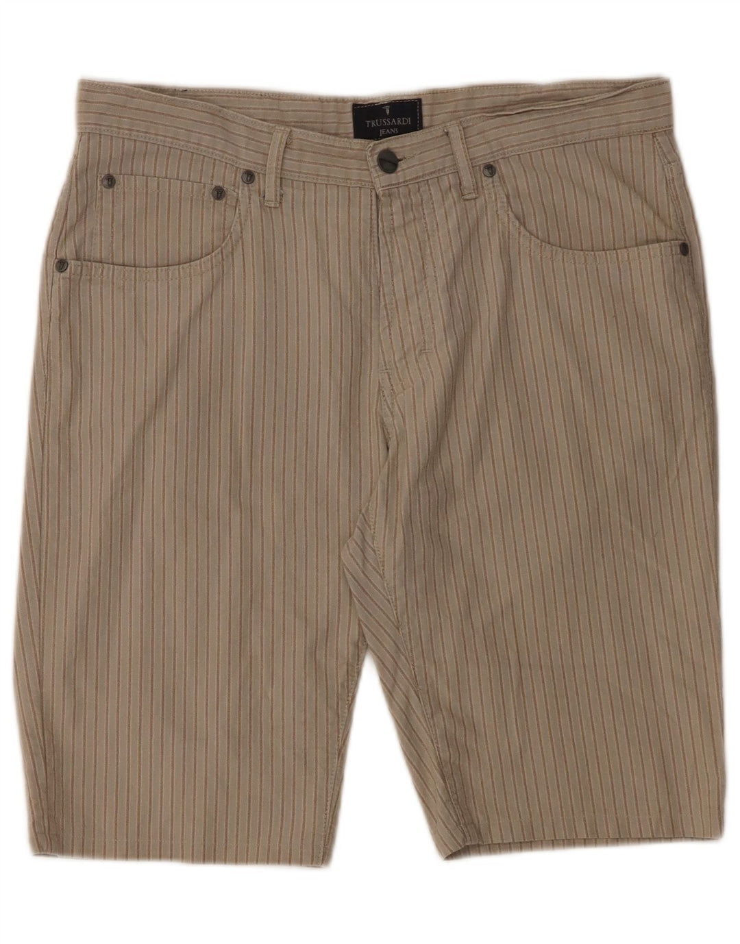 TRUSSARDI Mens Casual Shorts W33 Medium Beige Striped Cotton