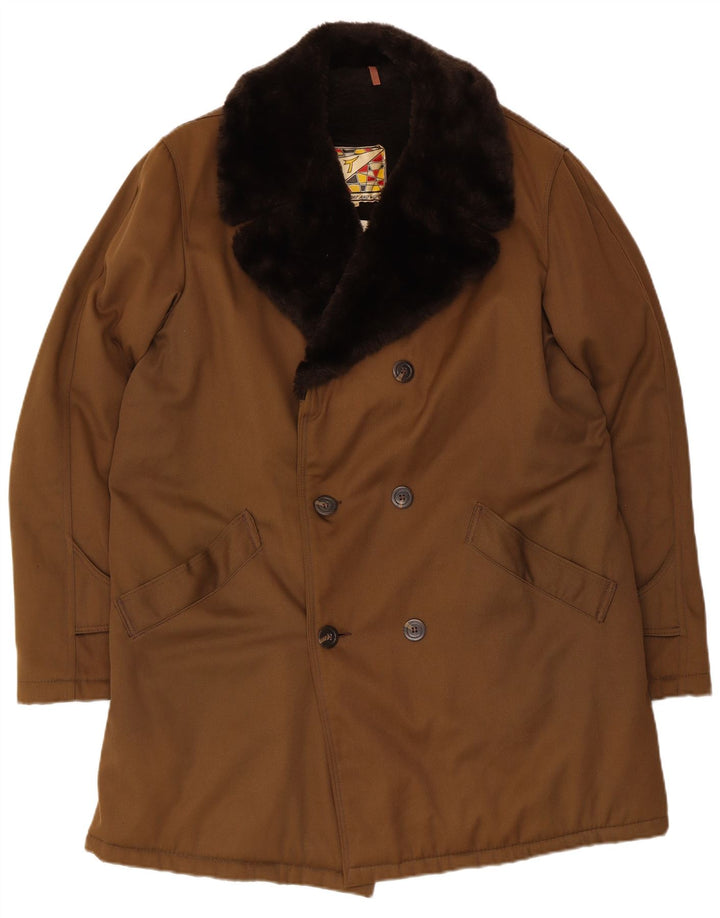 Vintage herre dobbeltradet frakke EU 54 2XL brun polyester