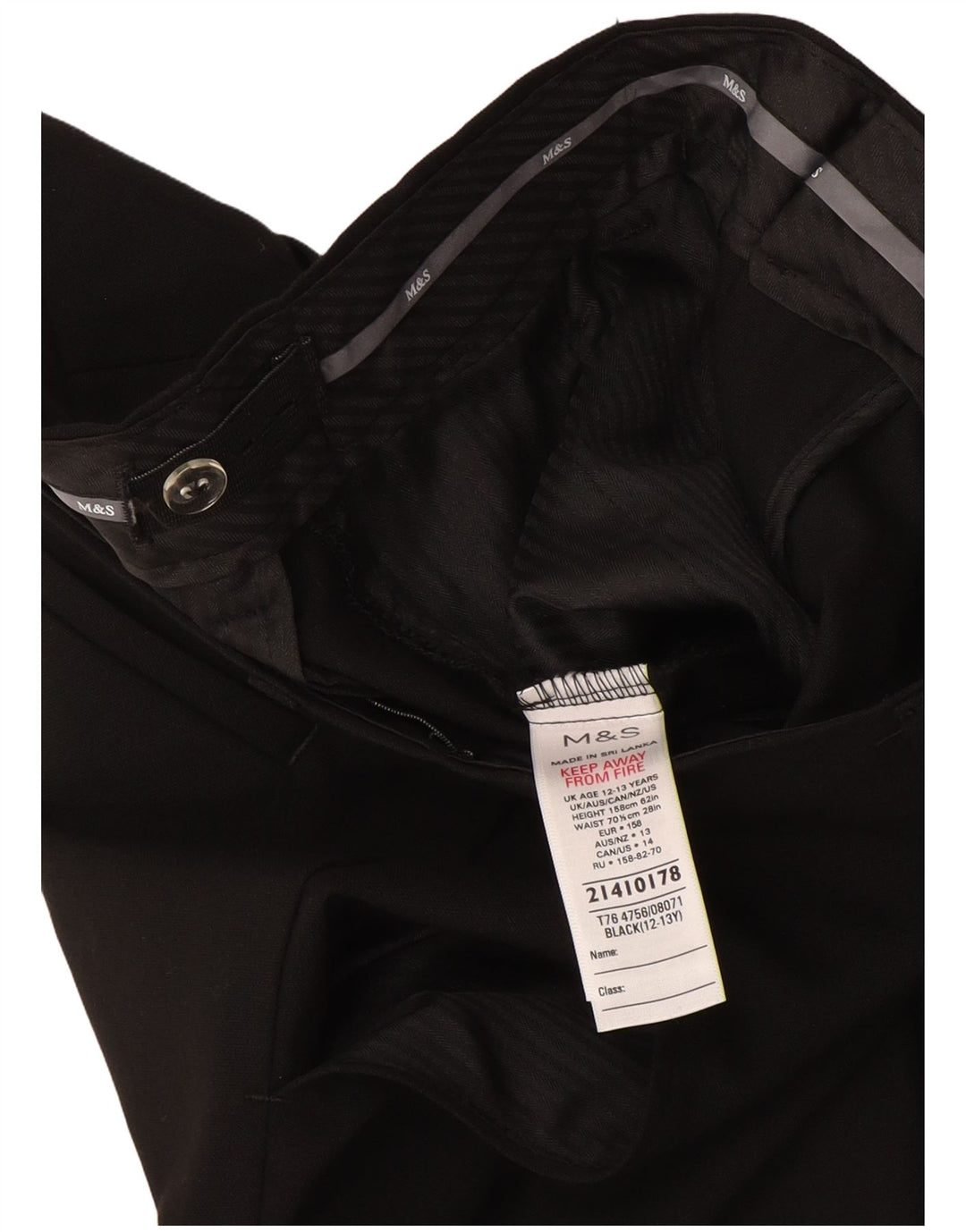 Marks & Spencer Boys Slim Suit Bukser 12-13 år W32 L27 Sort Polyester